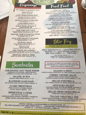 Menu at The Cafe in Key West