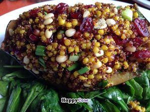 acorn squash w couscous & quinoa on sautéed spinach at The Cafe in Key West