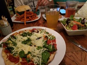 Veggie pizza and veggie burger (vegan cheese is Violife) at The Cafe in Key West