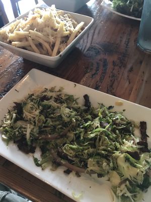 My meal: truffles fries, vegan mozzarella, shaved Brussels sprouts with portobello “bacon" at The Cafe in Key West
