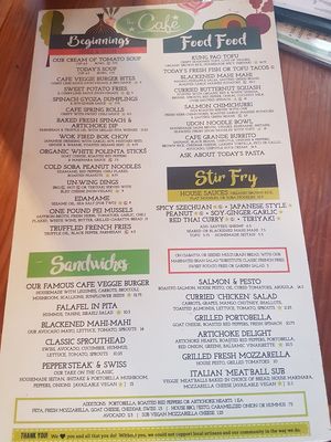 Menu at The Cafe in Key West
