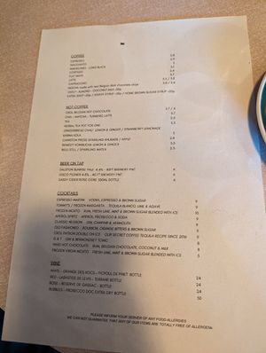 Menu side 2 at Crol & Co in South East London