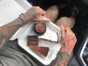 Chocolate cupcake, raw brownie, carrot cake, spiced ginger cake - all vegan! at Bamboo Buddha in Holgate