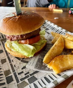 Vegan burger, just small portion of fries  at Uga - Uga in Fuerteventura