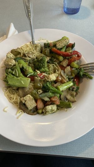 Veggie melody with vegan chicken, Angel hair and pesto     at Bella Vida Cafe in West Cape May