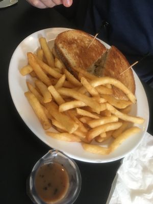 Vegan Reuben. Comfort food! Yum! Fries are good, little crispy outer layer but soft inside! at Bella Vida Cafe in West Cape May