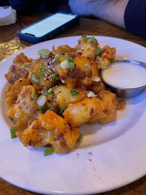 Crispy cauliflower appetizer, hold the yogurt drizzlee  at The Long Acre in New York City