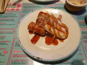 Sausage and Rice cake at Kkokki Vegan House in Hamburg