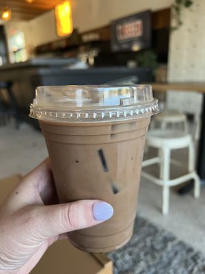 Iced coffee with chocolate syrup and almond milkk  at Easy Luck in Orlando