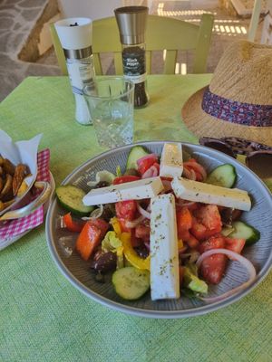 Vegan Greek salad at The Old Village in Kefalonia