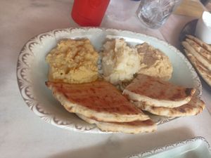 Hummus, potato spread And bean spread at The Old Village in Kefalonia