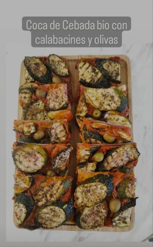 Pizza with zucchini and olives! at Organic Ume in Barcelona