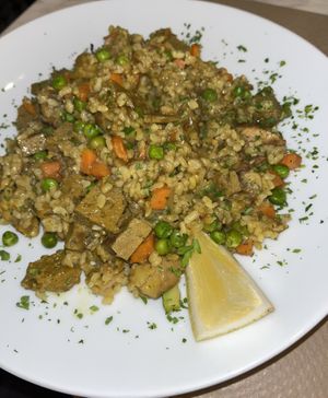 Paella con seitan  #Veganuary at Organic Ume in Barcelona