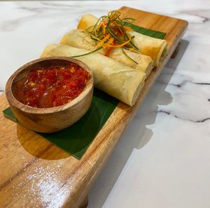 Spring rolls with some delicious sambal!  at Plant Based in 