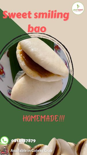 Ready homemade sweet smiling bao, available in gojek & grab at Plant Based in 