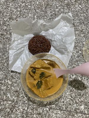 tofu tempeh pelalah + red rice   at Plant Based in 