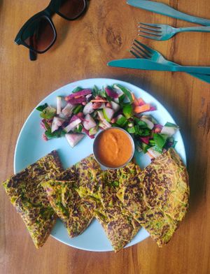 Vegan omelette which tastes just like an Italian frittata! at The Healthy Kitchen in Manali