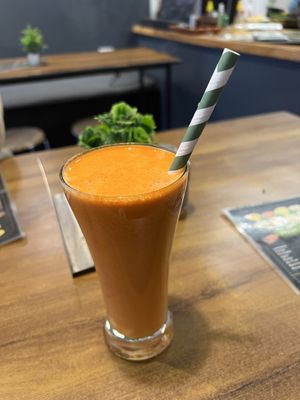 The “Hangover” juice! (I asked to add ginger)  at The Healthy Kitchen in Manali