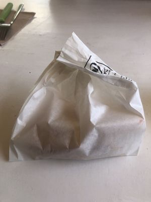 Doggie bag for our doggies with the leftovers   at Humus Vegan Tenerife in Tenerife