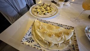 savory crepe & pizza of 4 colours  at Humus Vegan Tenerife in Tenerife