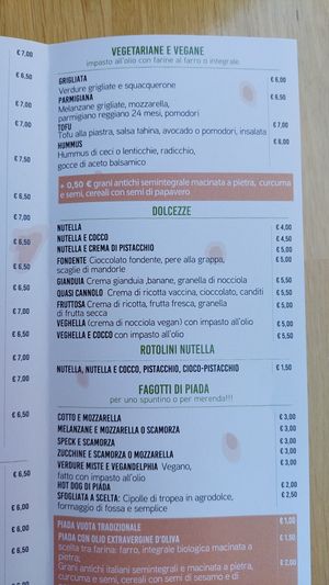 the menu at Mize in Bellaria-igea Marina