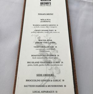 menu at Brown's Beach House in Kohala Coast