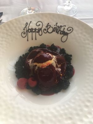 Chocolate melting sphere dessert at Brown's Beach House in Kohala Coast