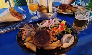Vegan burger plate at Happy Friends in Rhodes