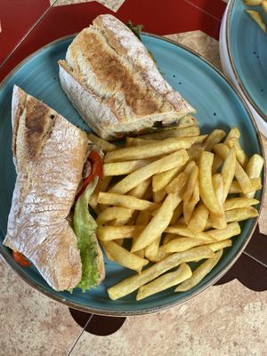 Wild vegan sandwich and fries   at Bloom in Grand Baie