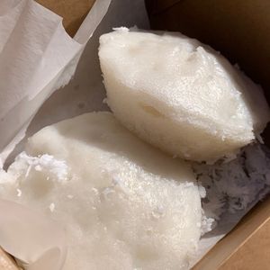 Puto Steamed Cake w/ Coconut from Pinay Queen Lumpia @ the People's Plant-Based Party on 10/5/25, sponsored by People's Food Co-Op & Vegan Kalamazoo at Peoples Food Co-op in Kalamazoo