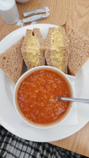 Spicy lentil soup and coronation chickpea sandiwches at Caulders Garden Centres in Cumbernauld
