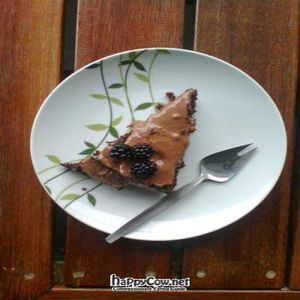 vegan chocolate fudge cake (with crushed walnuts inside and fresh blackberries on top) - $3 at Vegelicious in Moonah