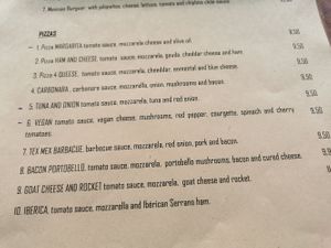 Menu at El Sol in San Vicente De La Barquera