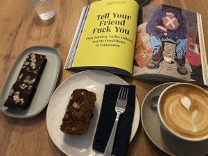 Brownie, banana cake, coffee and magazine-all one needs for a very pleasant hour in Fliteraj  at Filteraj Specialty Coffee & Shop in Zagreb