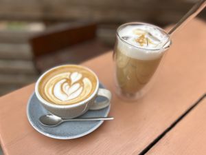 Cappuccino and iced latte  at Filteraj Specialty Coffee & Shop in Zagreb
