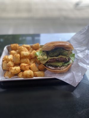 Pesto burger  at Plantiful Superfoods in Seattle