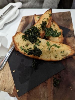 Garlic puree on focaccia at The Cottage in Armidale