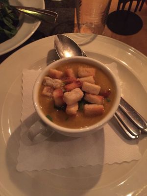 Kartoffel Kastanien Suppe mit Calvados  at Körle und Adam in Stuttgart