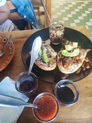 Molletes de lentejas at Casa Onca Centro in Aguascalientes