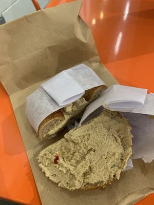 The faux Maggio pepper Jack spread is 🔥🔥  at Bagel Guild in Boston