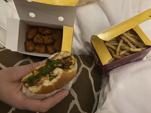 Nuggets, cheese burger and fries  at PLNT Burger - NoMad in New York City