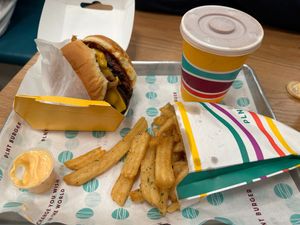 Mushroom BBQ Bacon Burger, Herb Fries, and a Swirl Shake.  at PLNT Burger - NoMad in New York City