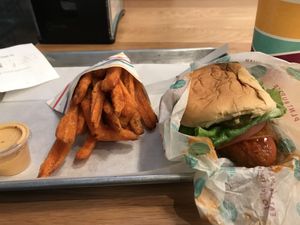  Spicy chikn burger and sweet potatoes fries   at PLNT Burger - NoMad in New York City
