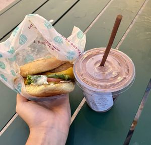 Chicken burger, chocolate milkshakee  at PLNT Burger - NoMad in New York City