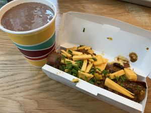 Chili dog and chocolate milkshake  at PLNT Burger - NoMad in New York City