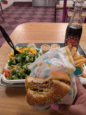 Burger fries and side salad at PLNT Burger - NoMad in New York City