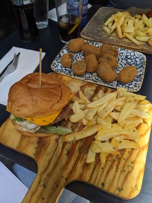 beyond burger with vegan cheese at La Taberna Asturiana in Gijon