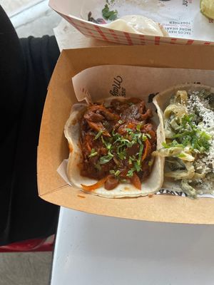 On the left is a vegan taco! The right is veggie  at Taqueria El Gallo Rosa in Honolulu