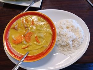 Yellow curry with tofu and coconut rice at Simply Thai in Fort Collins