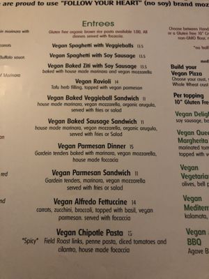 Vegan Entrees at Pizza Heaven Bistro in Phoenix